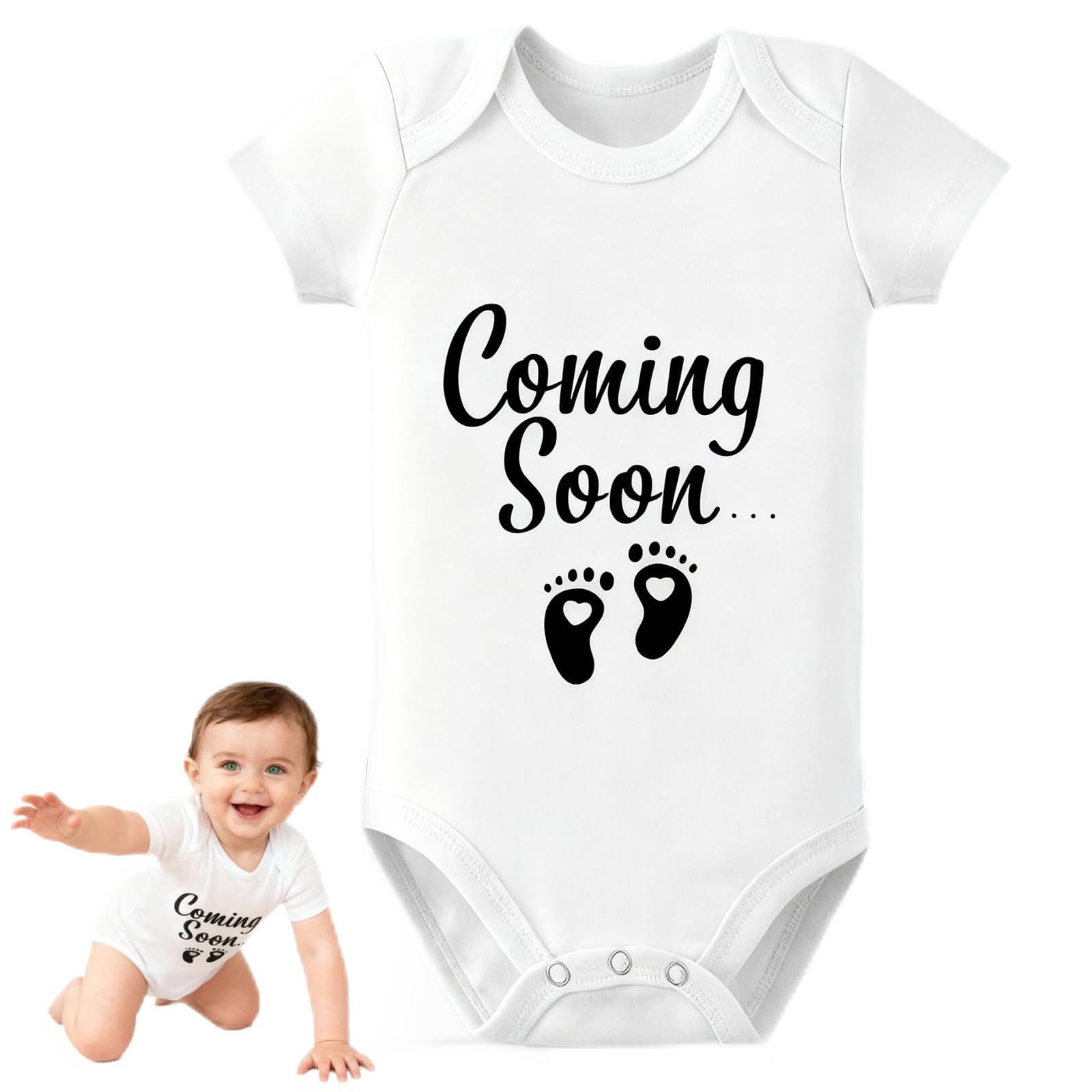 Nurhore Pregnancy Announcement Onesie, Personalised Baby Grows Newborn Reveal Vest, Coming Soon Infant Outfit with Footprint 0-3 Months Baby Announcement Gift for Mum and Dad
