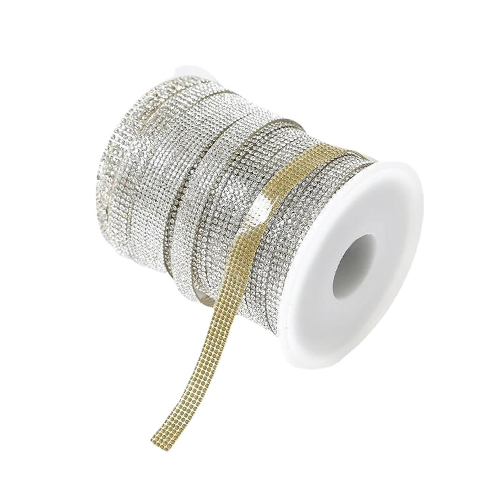 Diamentowe satynowe wstążki Kryształowa rolka, 10 Yards White Rhinestone Ribbon Multiple Sizes For DIY Crafts(16row 3.4CM)