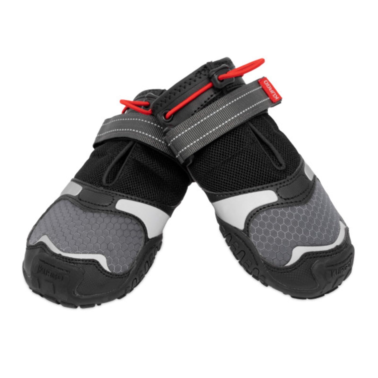 Kurgo Blaze Hunde-Stiefel - Für jede Jahreszeit - Atmungsaktives Material - Wasserabweisende Hundeschuhe - Doppelte Knöchelverschlüsse - Reflektierende Stiefel - Chilirot/Schwarz - M