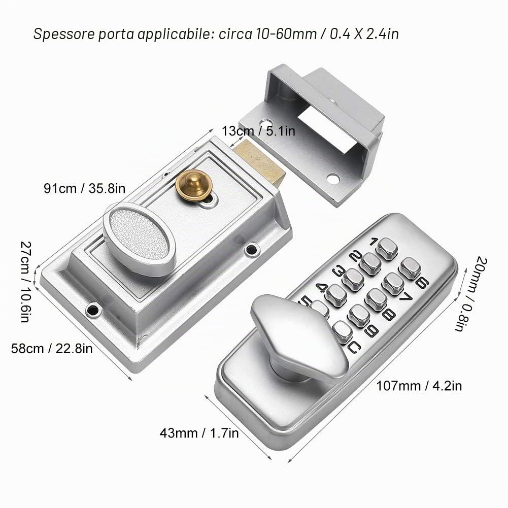 Akozon Serratura per porta, codice meccanico, serratura a password digitale, armadietto elettronico impermeabile, tastiera impermeabile per la sicurezza della casa