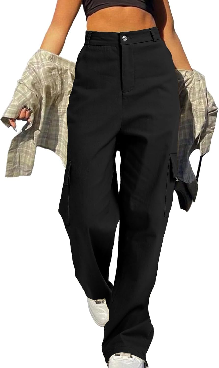 Cargo Pants for Women High Waist Wide Leg Stretchy Pull On Baggy Casual Pants with Pockets - Image 8