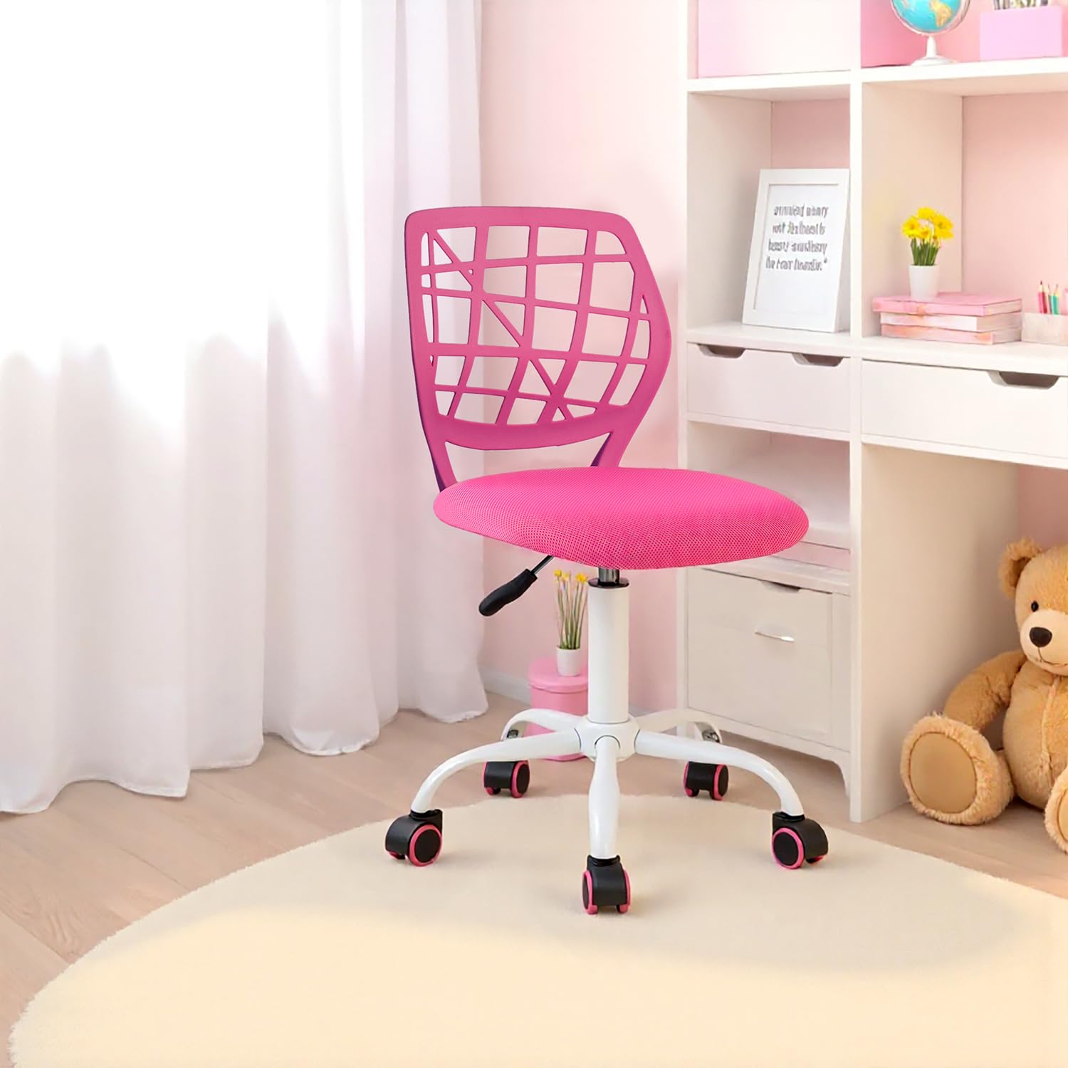 Sedia ergonomica per scuola, schienale in rete traspirante, altezza regolabile, rosa scuro