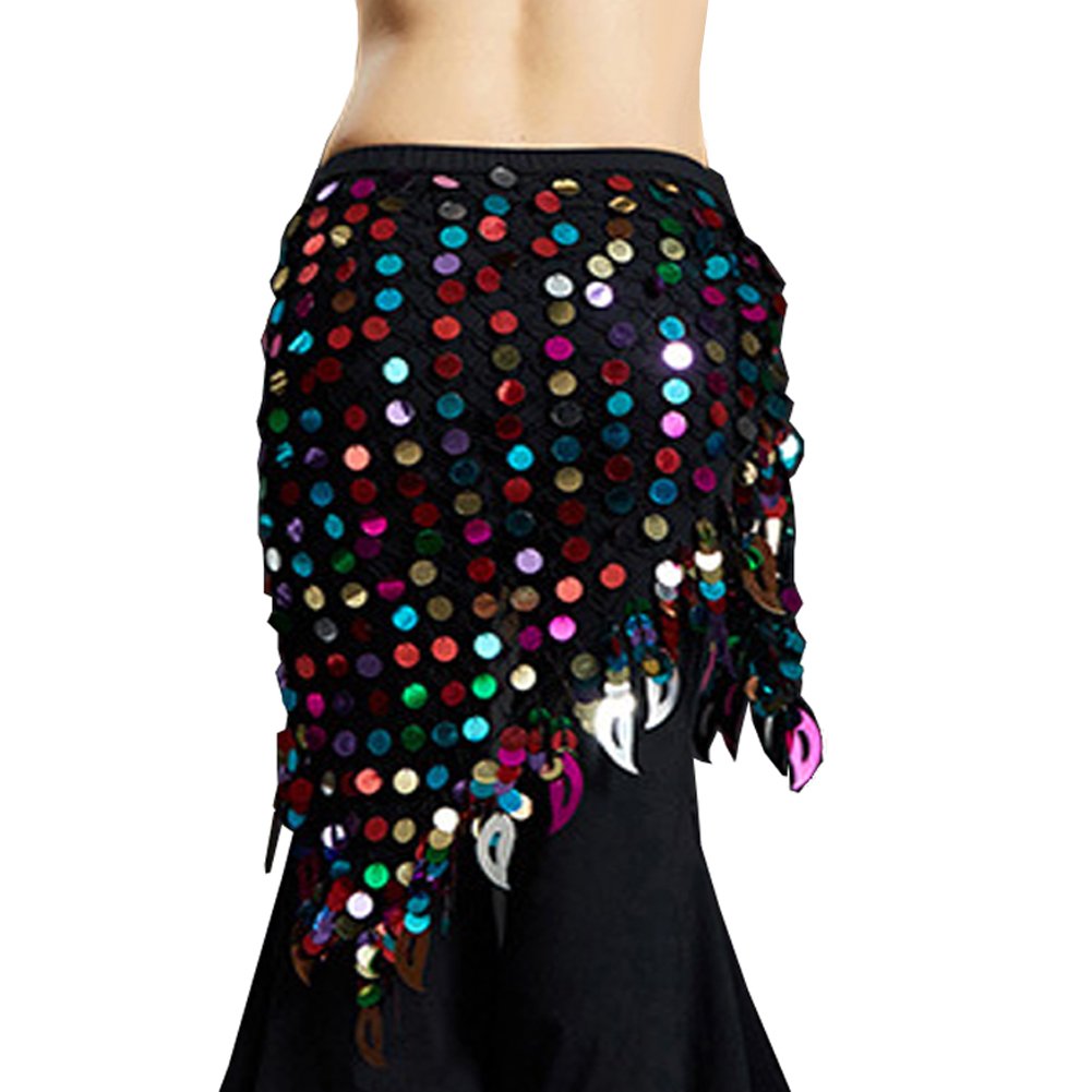 Women Belly Dance Hip Scarf Sequins Mesh Triangle Wrap Skirt Waist Chain