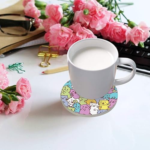 Miniatura 4 de visesunny Posavasos con estampado de gato travieso, posavasos de piedra que absorben la humedad con base de corcho para protección de mesa para