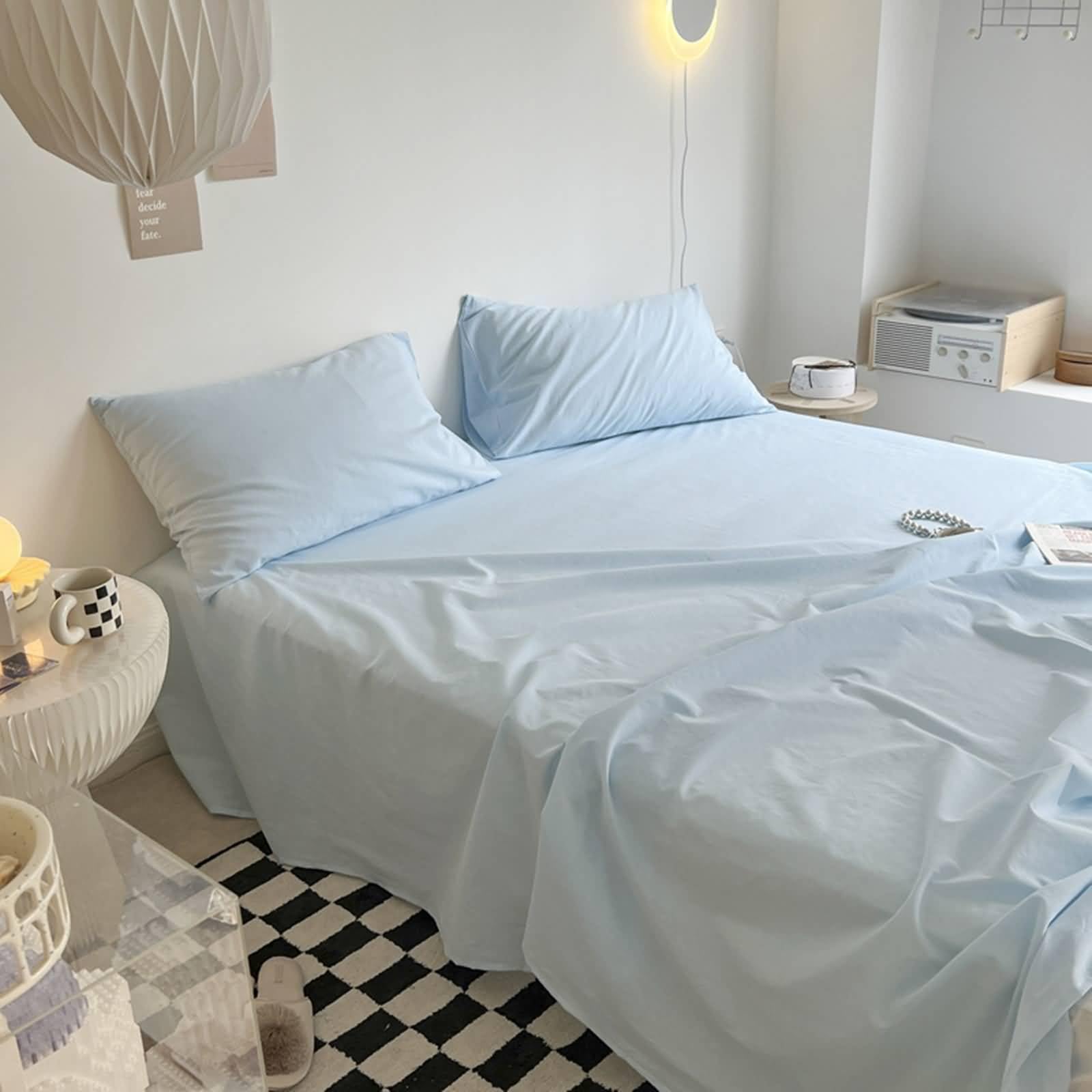 Set Lenzuolo Matrimoniale e 2 Federe 120x230cm,Lenzuolo Sotto Matrimoniale Tinta Unita Lenzuola Letto Singolo Cielo Blu