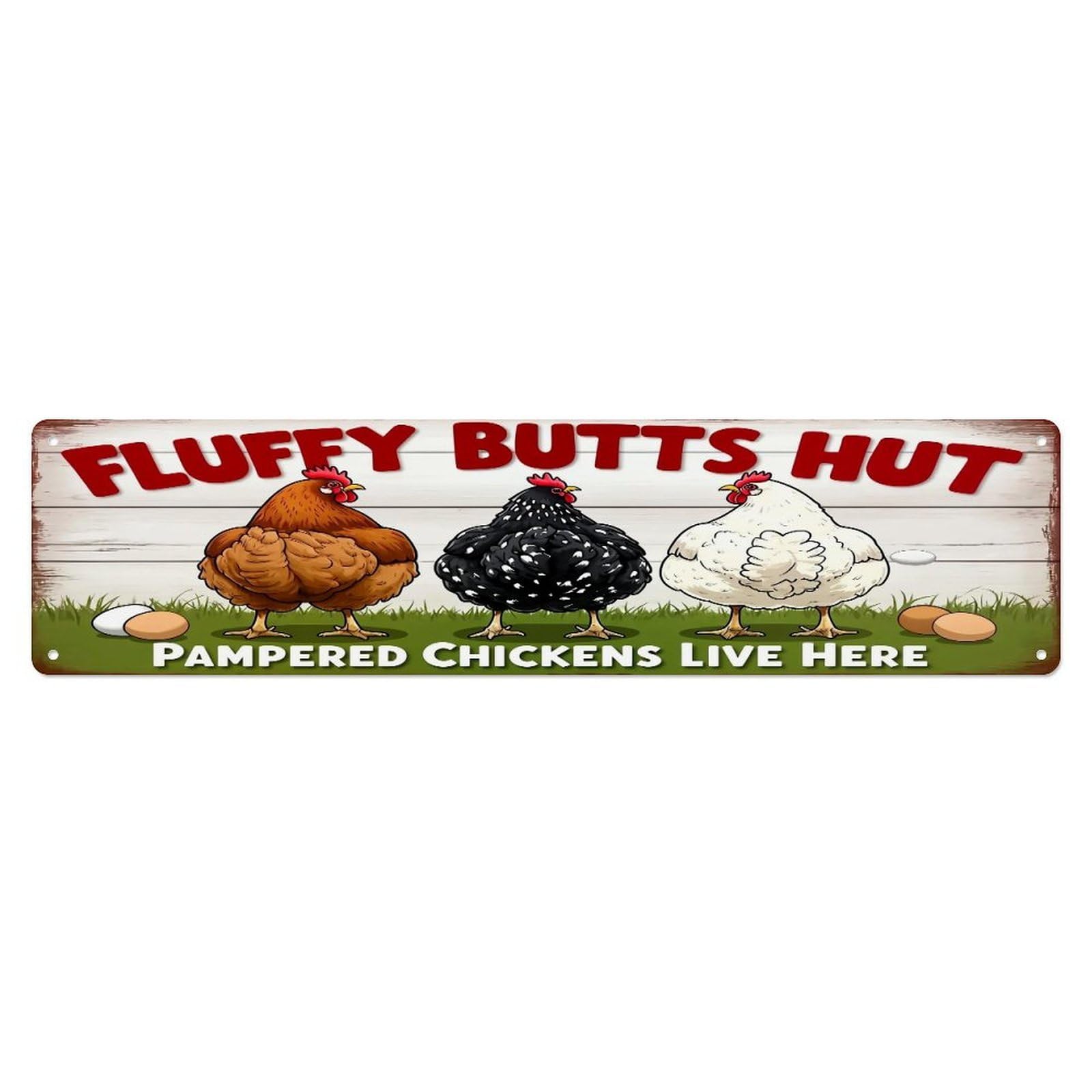 Fluffy Butts Hut Chickens Metal Tin Sign Plaque