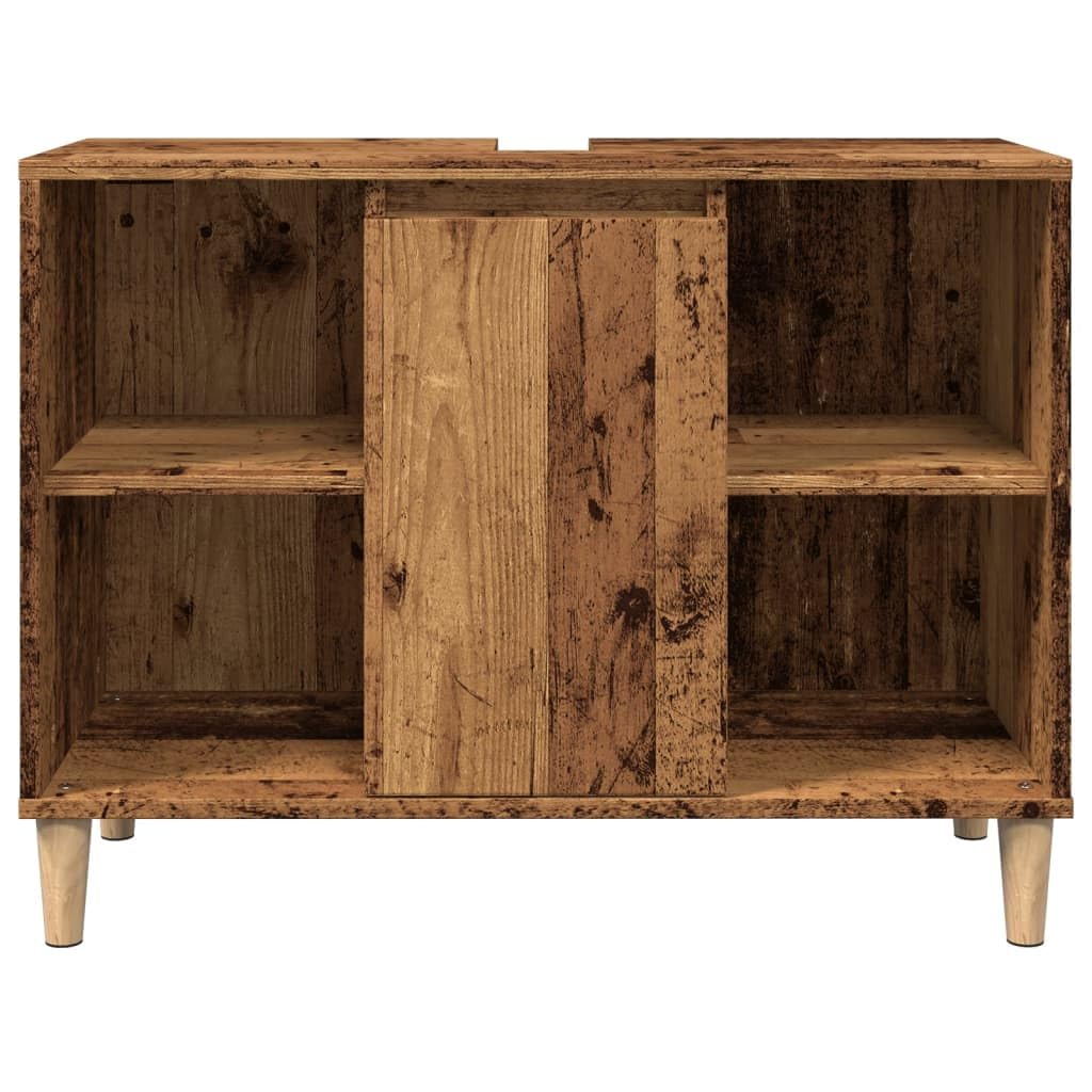 Szafka łazienkowa o wyglądzie starego drewna, materiał drewnopochodny, 80 x 33 x 60 cm, szafka łazienkowa z drzwiami i otwartymi półkami, szafka pod umywalkę z półką, regał dla gości WC i