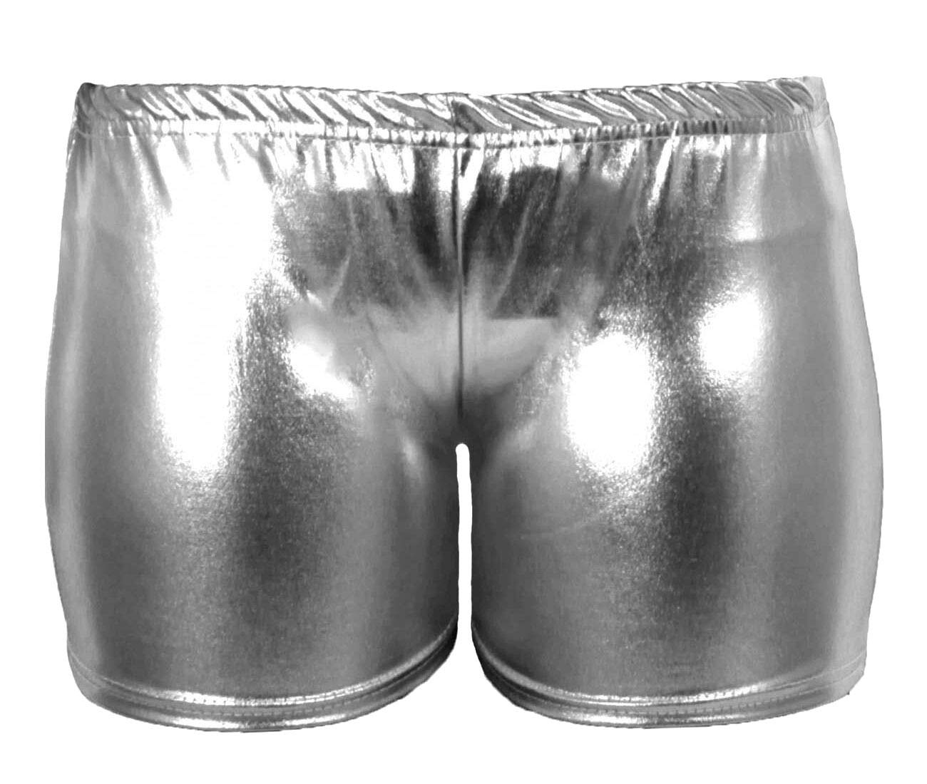 Fairy Trendz Women's Silver Elastic Waist Metallic Shinny Hot Pant Wet Look Disco Party Outfit Fancy Shorts