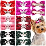 Mruq pet Dog Hair Crown Bows with Clips for Small Dogs, Bulk 20pcs Cute Handmade Pet Dog Bows Girl Clips, Puppy Yorkie Dog Hair Grooming Bowknot Alligator Clips for Doggies Hair Accessories