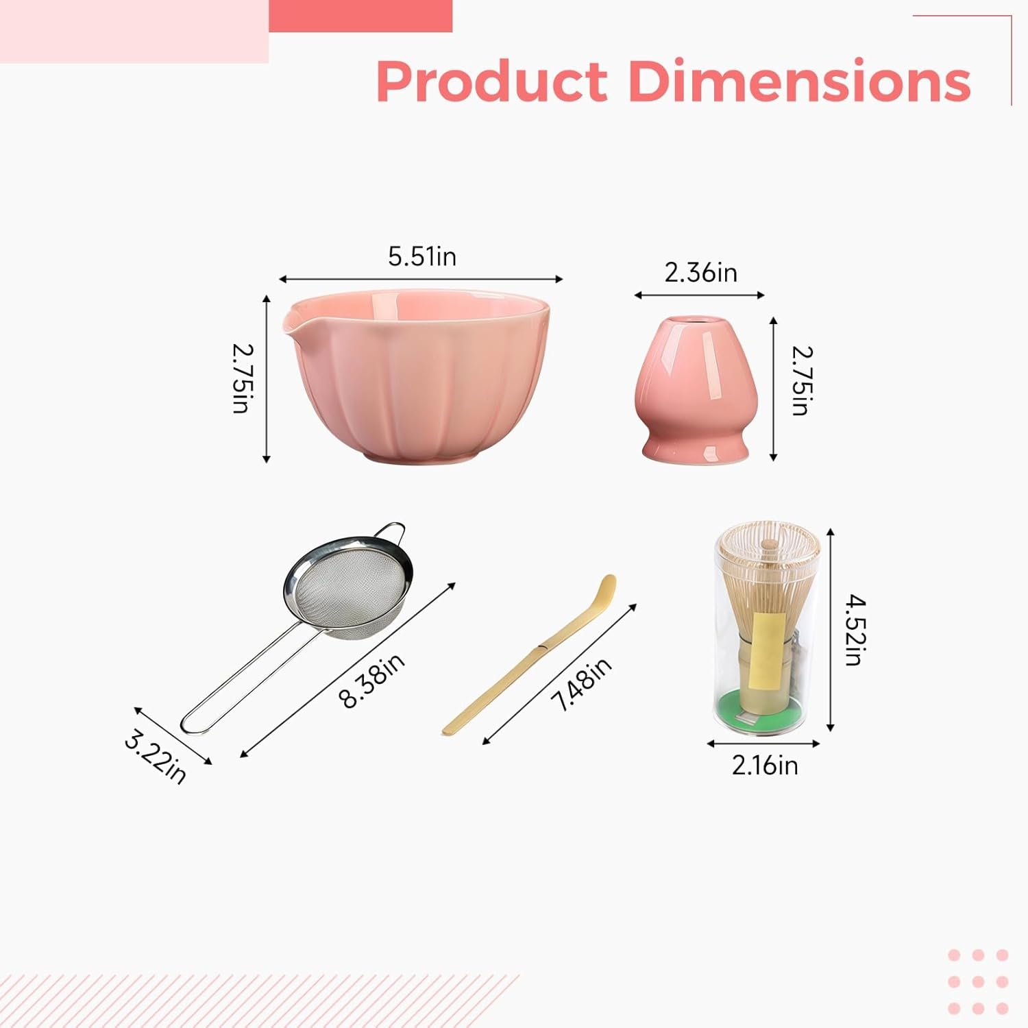 Matcha Whisk Set 6 Pcs, Including Japanese Style Tea Bowl, Whisk, Scoop, Strainer, Holder, Tea Ceremony Kit Gift Boxed