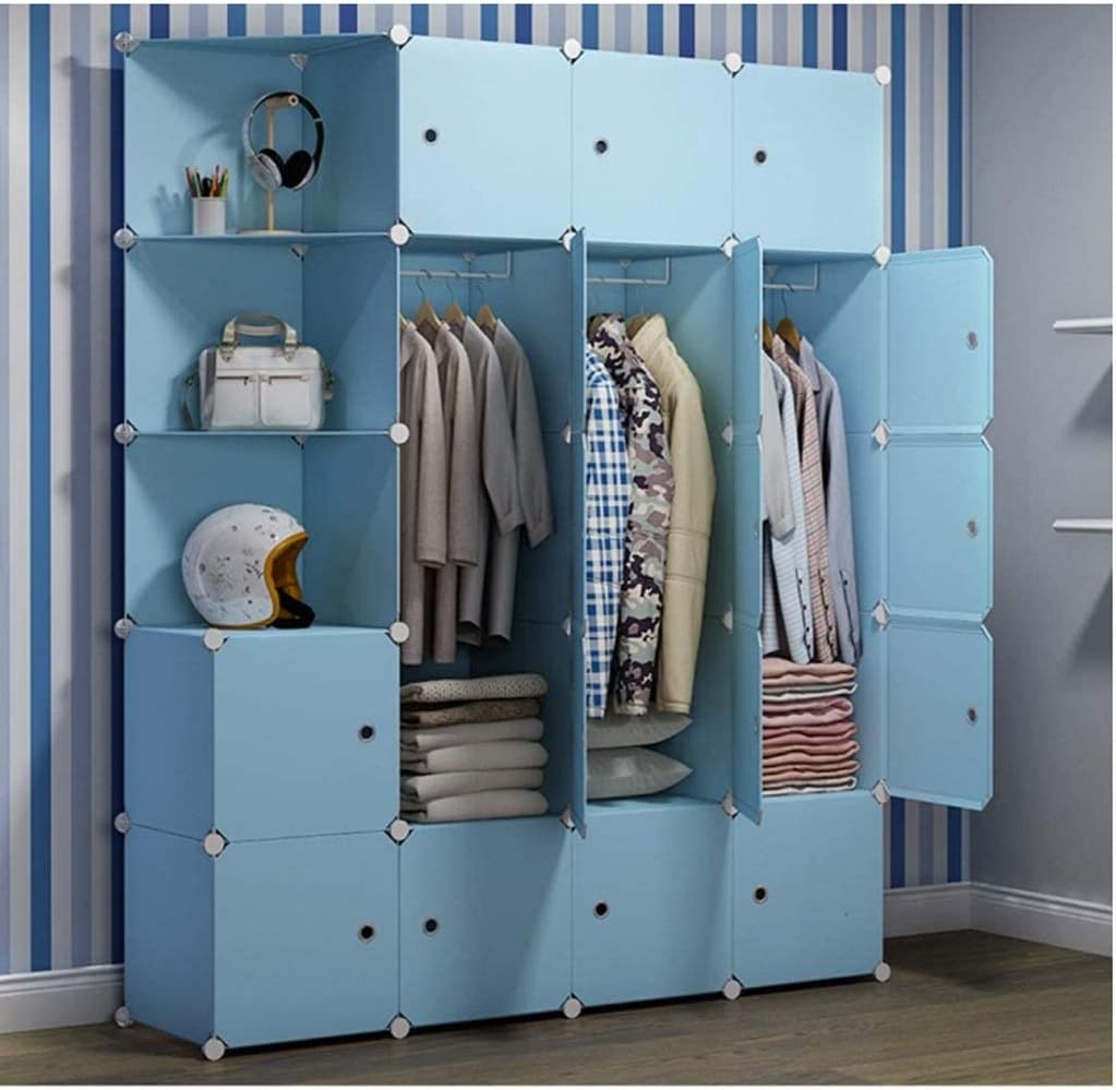Closet Modern Simple Wardrobe Bedroom Home Combination Armoire Cloth Art Portable Closet Space Saving Simple Wardrobe Wardrobe (Color : Blue)
