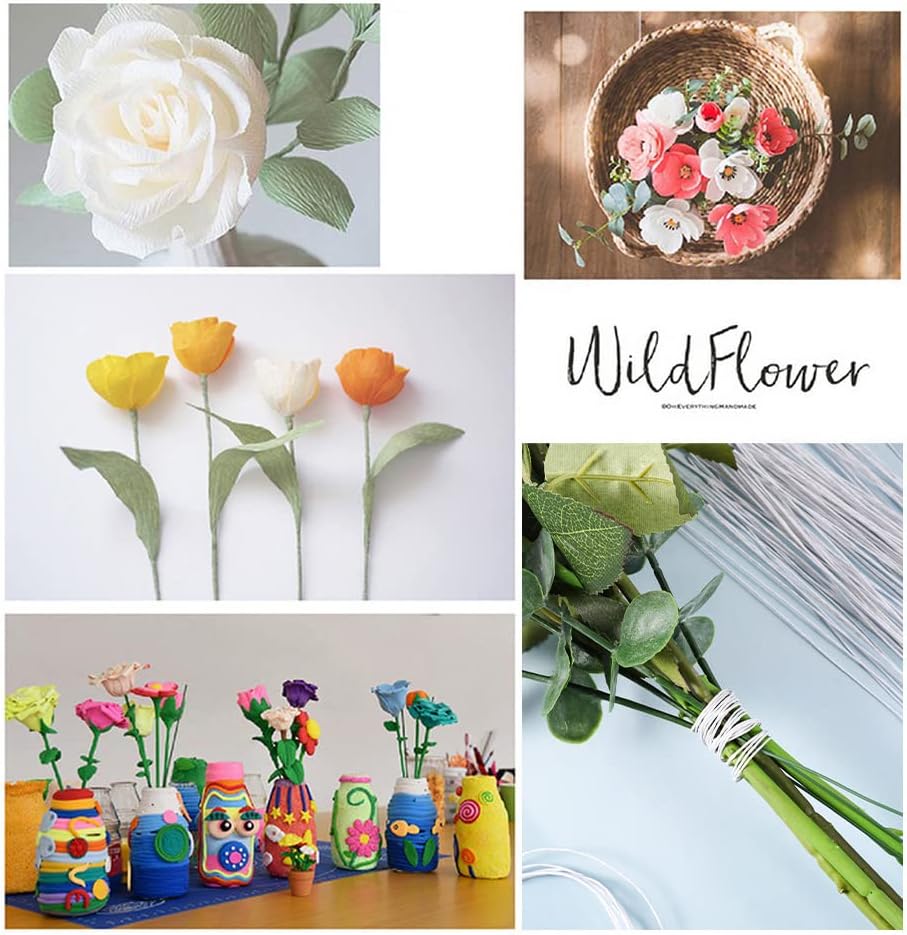 100Pcs White Floral Wire, 26 Gauge 14 Inch Florist Wire for Crafts | Paper Wrapped Iron Floral Wire, Flexible Stems for Bouquets Wreaths Flower Arrangements DIY Decor