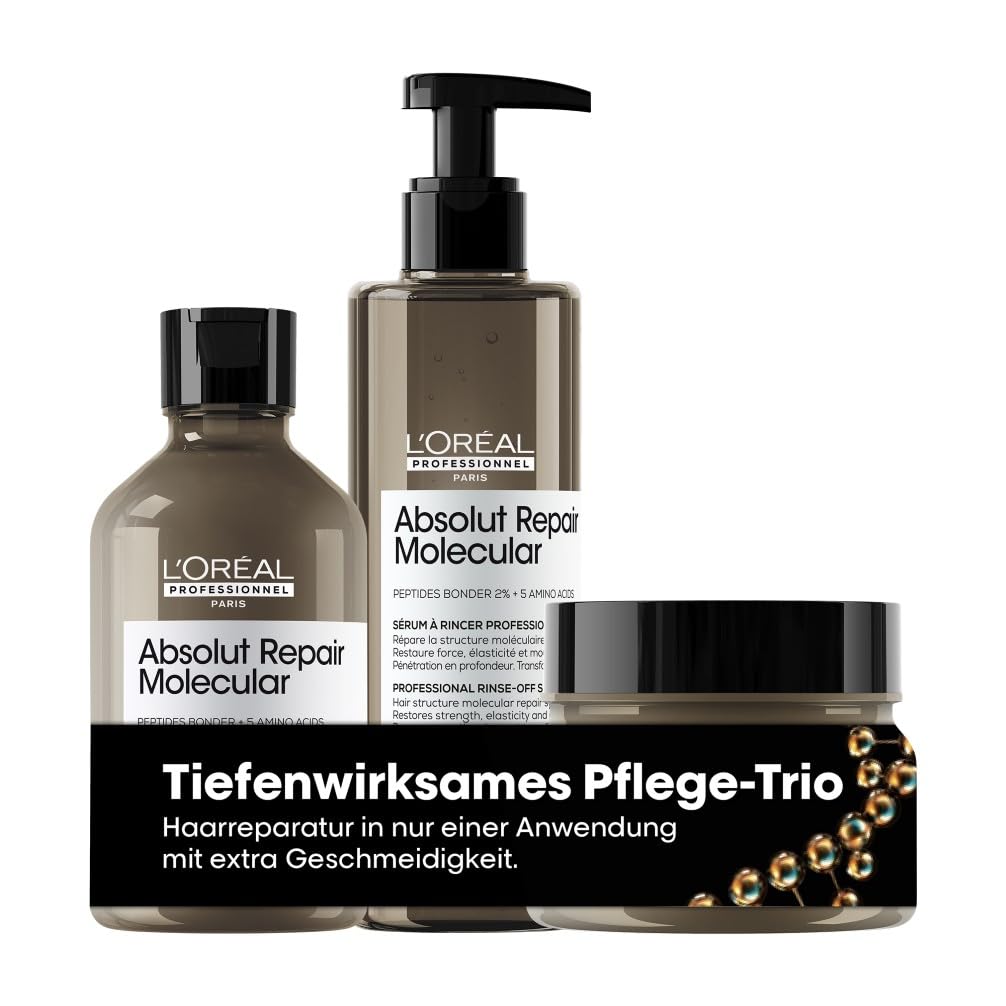 Absolut Repair Molecular Pflege-Trio für stark strukturgeschädigtes Haar, Shampoo 300ml, Rinse-Off Serum 250ml und Maske 250ml