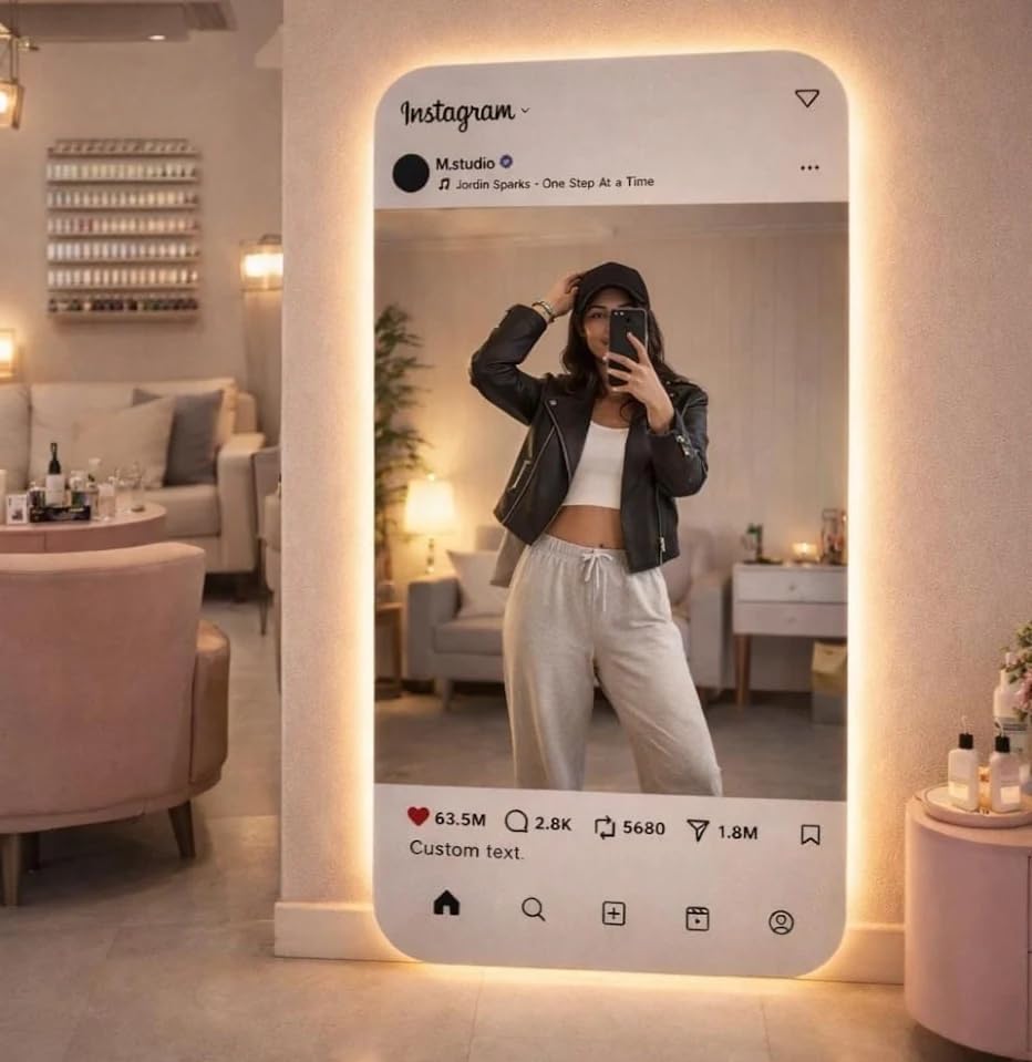 Mirrorlogy Industry Smart LED Selfie Mirror Social Media Instagram Interface Design Premium Backlit Full Length Wall Mounted Mirror for Salon Boutique and Dressing Room Vanity (24inch x 18inch)-image-39