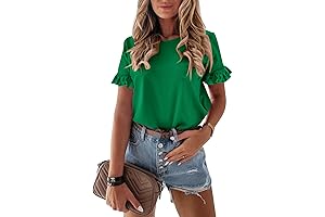 Emerald Elegance: Women's Ruffle-Adorned Round Neck Top in Vibrant Green