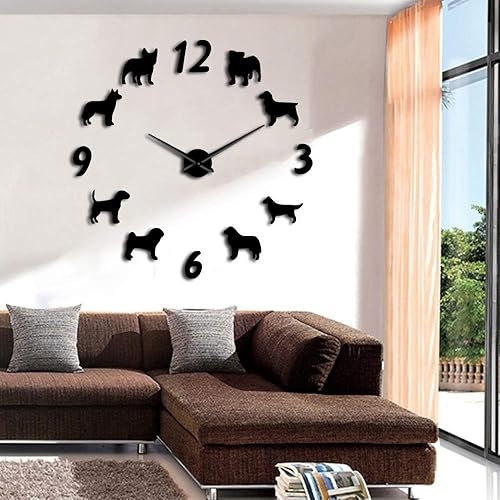 Miniatura 3 de The Geeky Days Reloj de pared grande de diferentes razas de perros, amantes de los perros, dueños de mascotas, decoración del hogar, reloj de pared