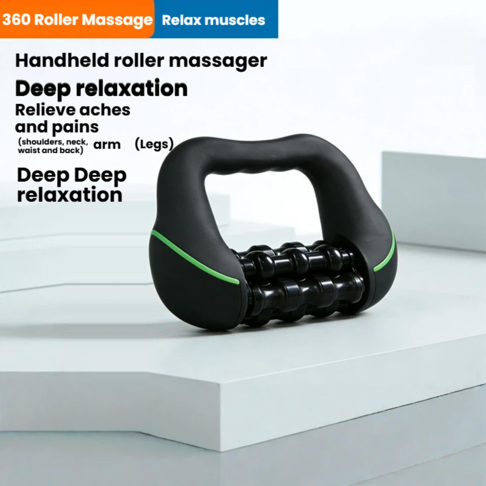 LCD Handheld 360 Rotating Roller Massager, 8 Adjustable Intensity Full Body Deep Tissue Muscle Soreness Relief Ergonomic U Grip Massage Instrument