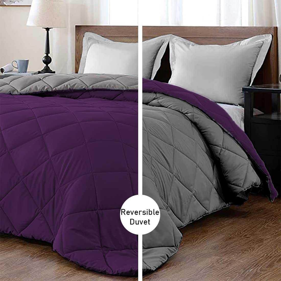 Make Bed Reversible Comforter 220 GSM Microfiber Reversible AC Comforter/Blanket for Winter/Quilt/Duvets for Queen Size Single Bed Comforter (60 * 90 Inch, Burgundy & Grey)-image-28
