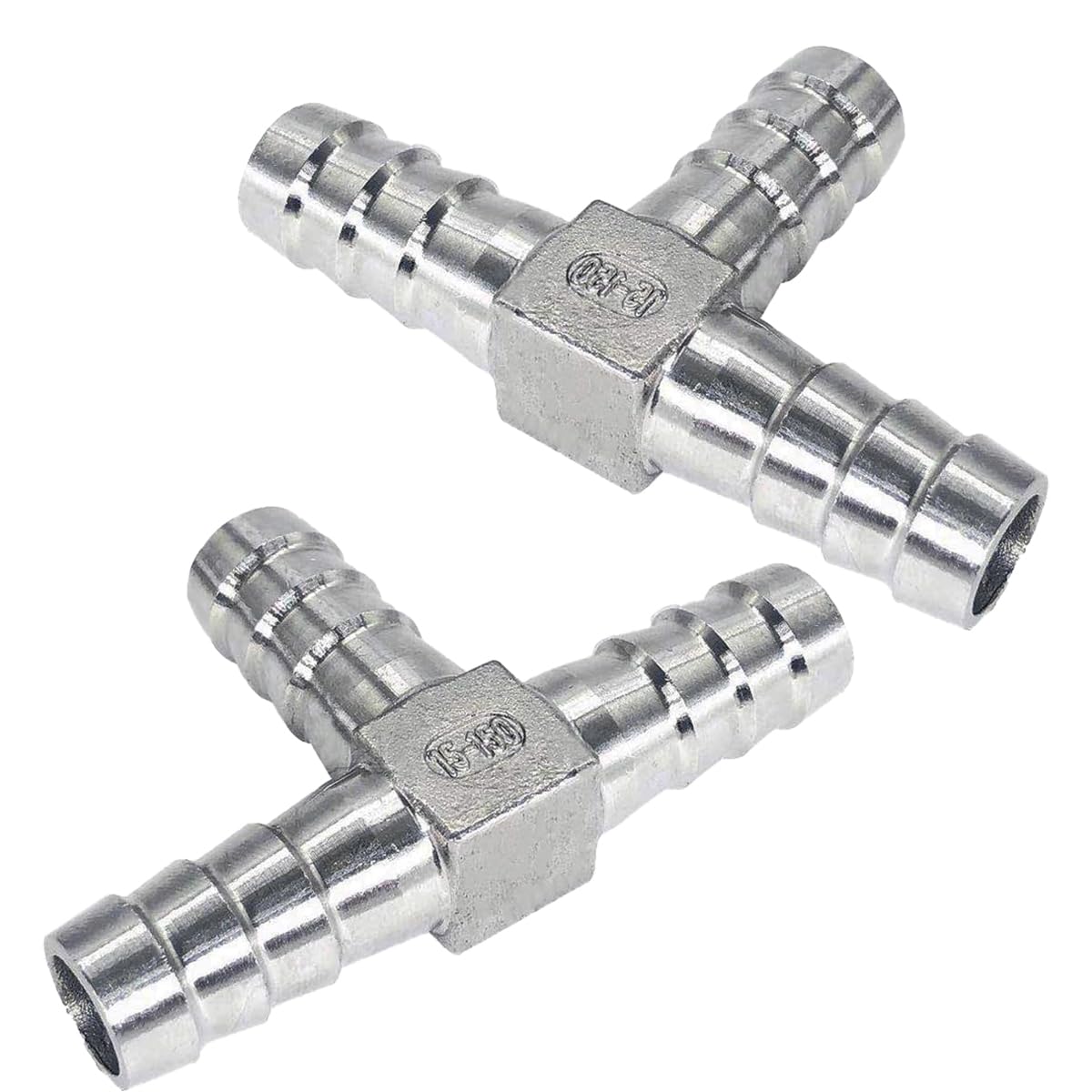 Tee Barb Hose Fitting, 12mm Stainless Steel Tee Connector Fitting T Shape 3 Way Splitter Joint for Fuel Gas Water Air (2 Pack)