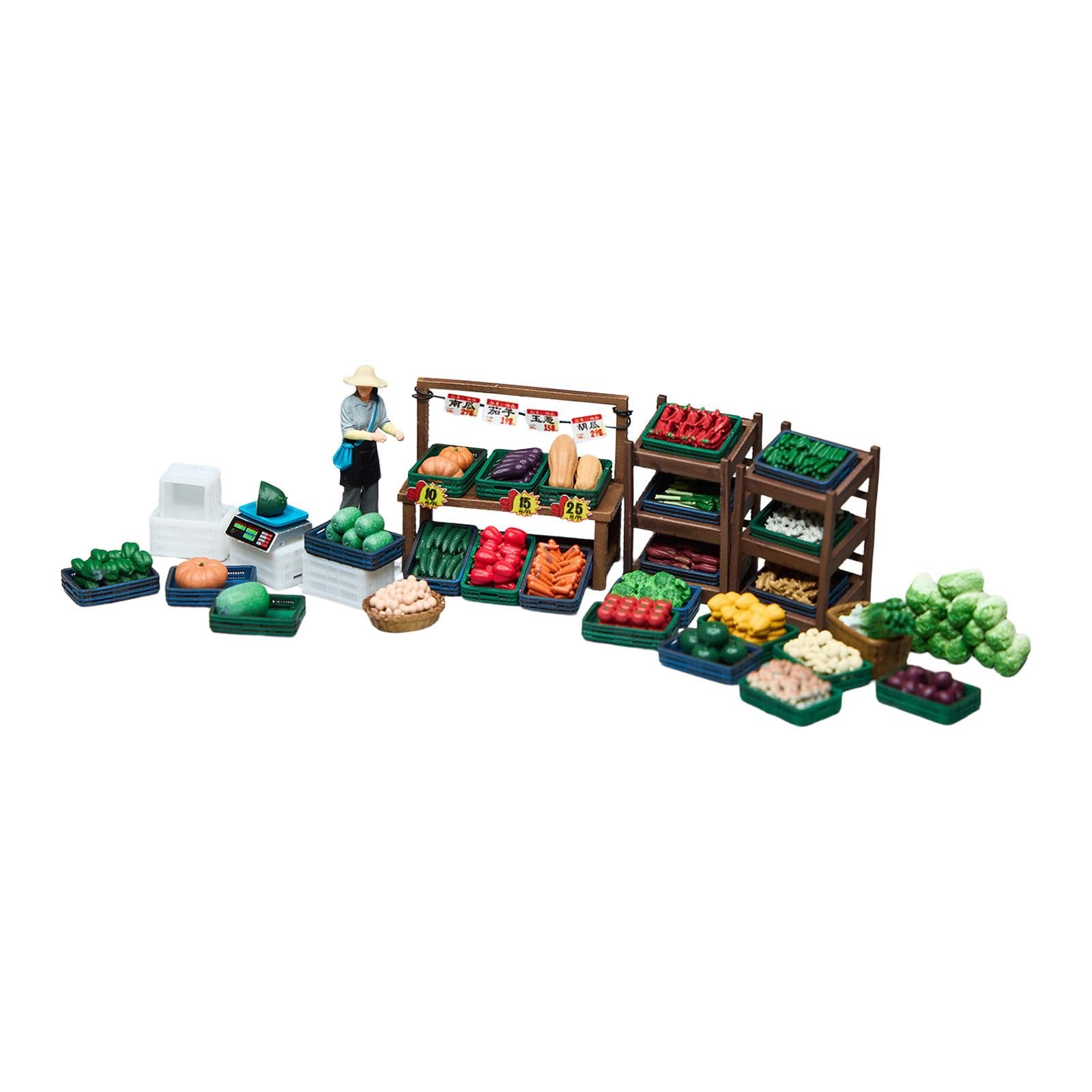 Miniatur Gemüse Stand Zubehör Miniatur Figuren Resin Modellset mit Feinen Details für Modellbau Sammlervitrine Hobbyraum 2.8cm