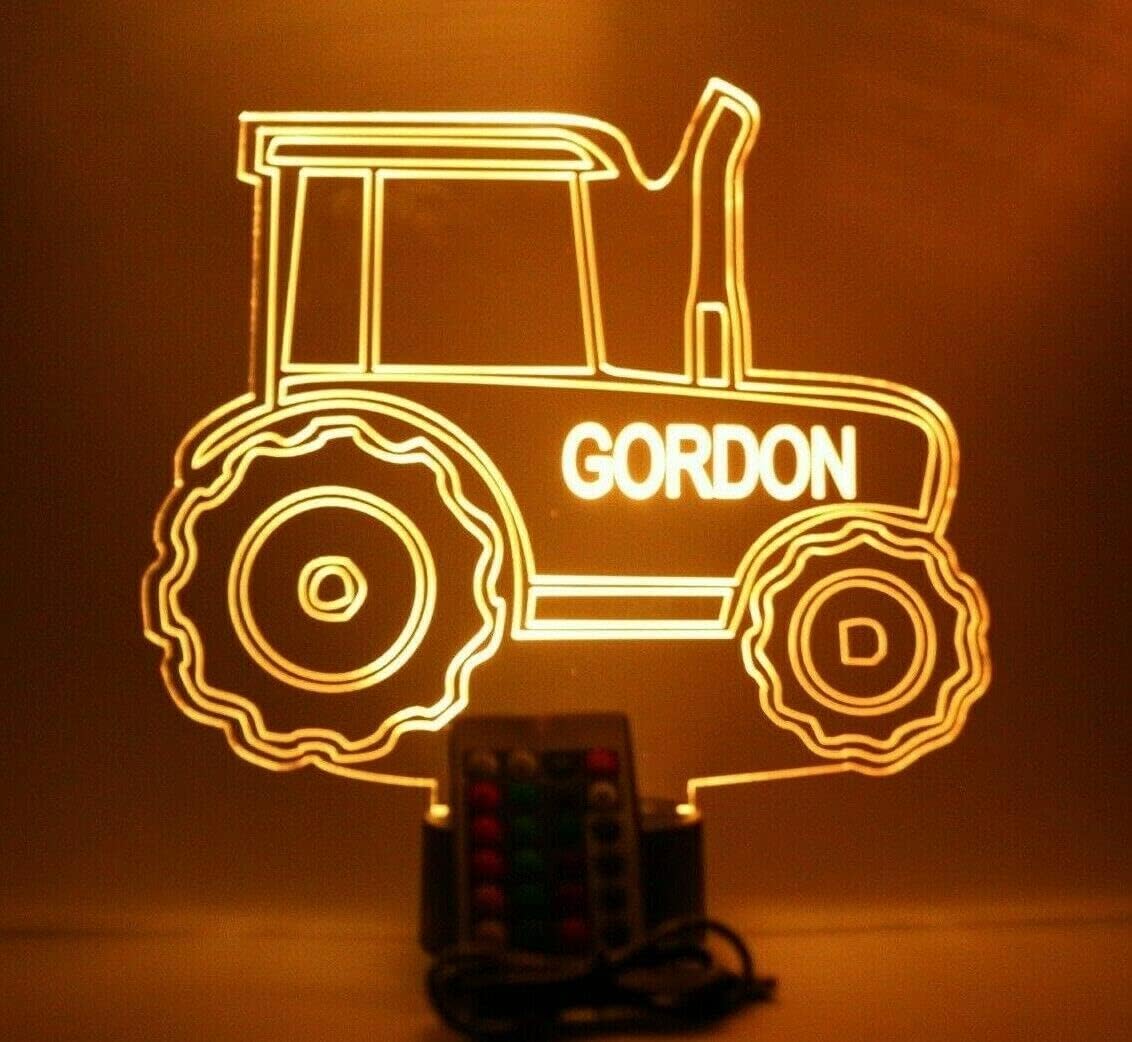 Tractor Shape Design Engraved Captivating Handmade Personalized Farm Construction Hauling Pulling Farming Tractor Night Light Up Table Lamp LED - It's WOW, 16 Color Changing Options With Remote