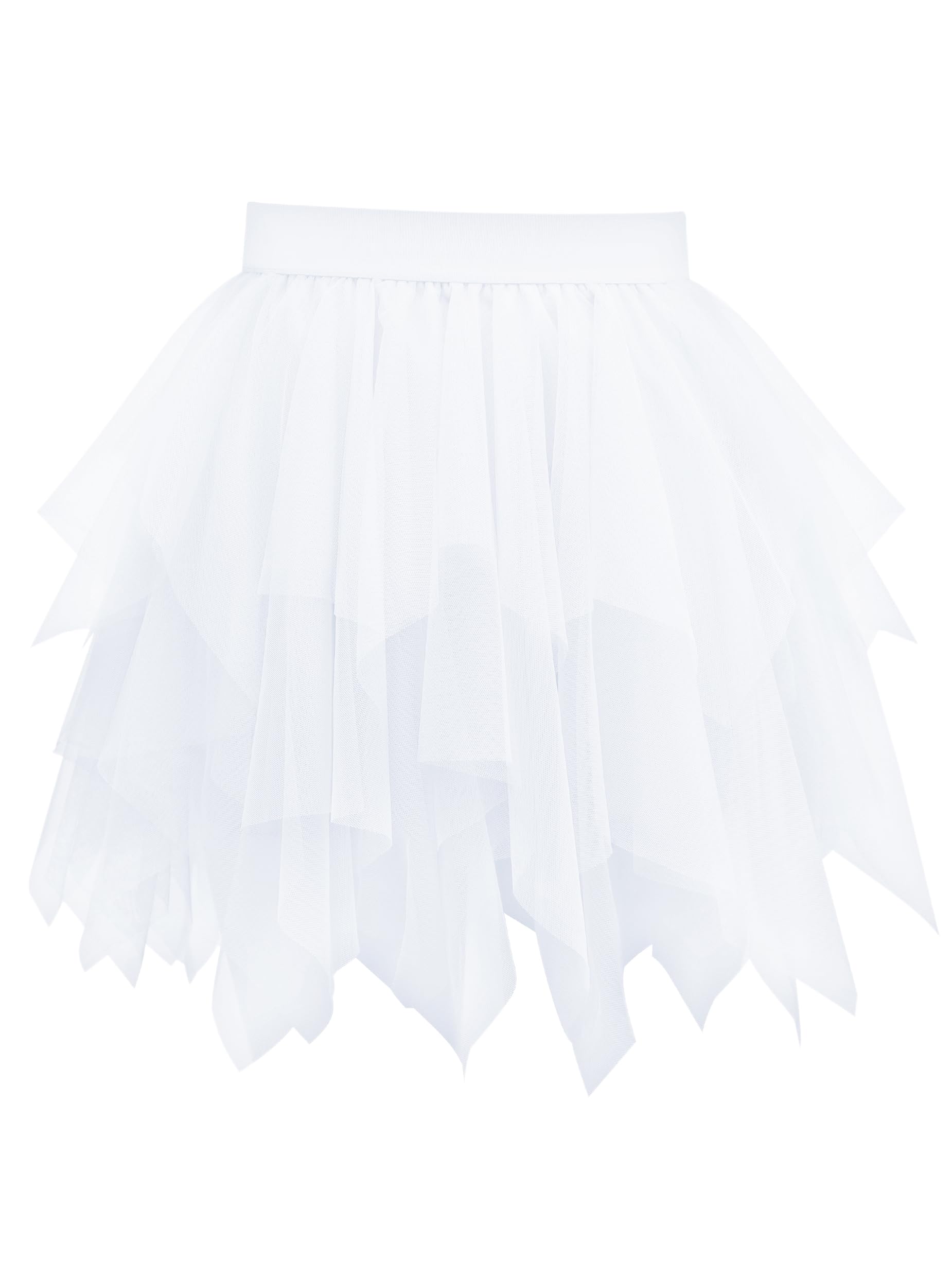 Vlazom Women's Tulle Tutu Skirts, 4 Layered Petticoat Underskirt Vintage A-line Rockabilly Tutu Skirt for Dress-up Parties Dancing, Halloween Party White,L-XL