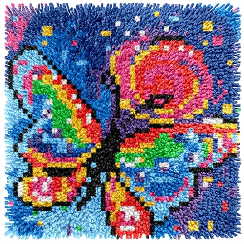 Image of Latch Hook Kits for Adults Beginners, Rug Hooking Kit 30*30cm Small Home Decor Rugs Making Kit with Crochet Tool & Precut Yarns and Coded Canvas Christmax Halloween Craft Gifts for Women Mom