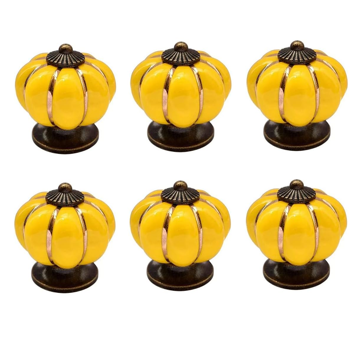 Fbshop(Tm) Yellow 6Pcs 40Mm Vintage Style Lovely Pumpkin Ceramic Door Knob Cute Handle Pull For Cupboard/Cabinet/Dresser/Bookcase/Cloakroom/Bathroom/Kitchen/Home Decor