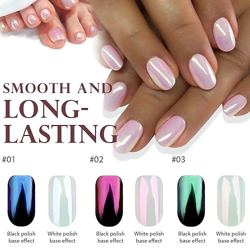 Miniatura 2 de evpct Kit de 3 polvos de uñas cromados para esmalte de uñas, azul, rosa, verde, perla, sirena, arco iris, holográfico, iridiscente, camaleón,