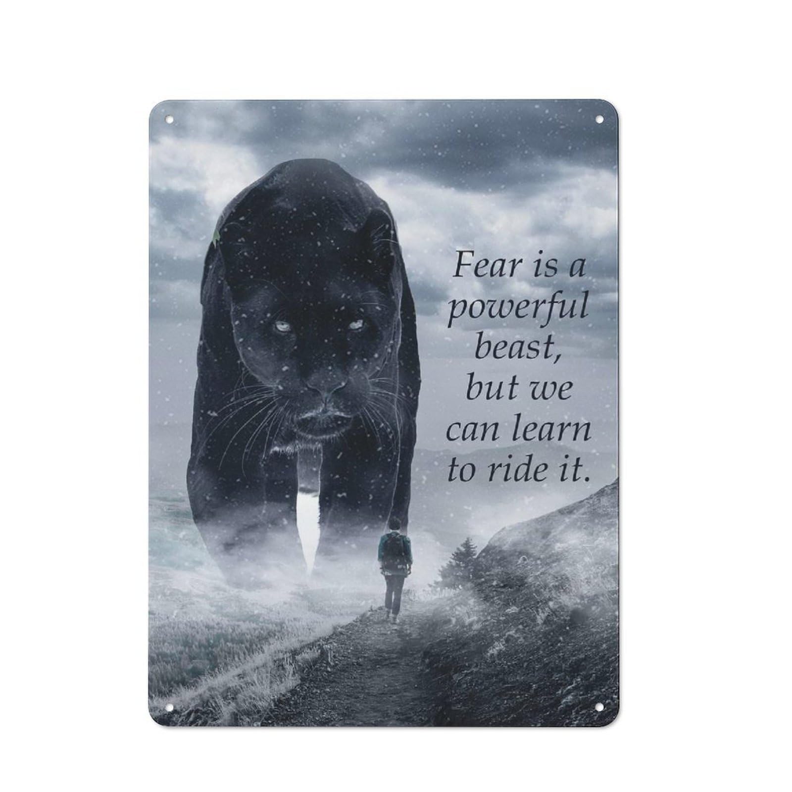 Junmoney Style-14 Fear Is A Beast Panther Rustic Metal Plaque 40X30cm For Café Or Restaurant, Wall Decor For People Reorganising Café And Restaurant