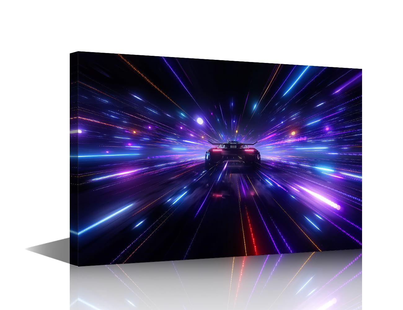 1 Panel Futuristic Cyberpunk Wall Art Speeding Sports Car Painting Print on Canvas Future City Concept Picture Decor for Home Modern Decoration for Living Room 12x18 in
