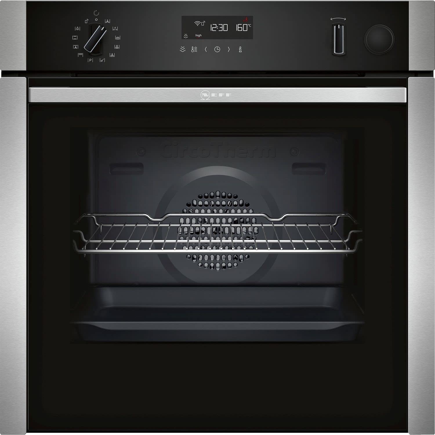 NeffN50 Slide And Hide Multifunction Single Oven - Black With Steel Trim