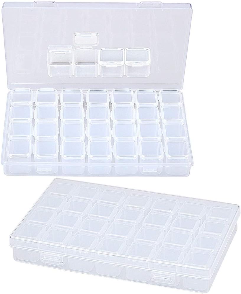 Siming 2pack 28 Grids Adjustable Storage Boxes, Clear Plastic Storage Organizer Bead Case(Mini Compartment Size 2.3 * 1.9 * 2.1 cm)
