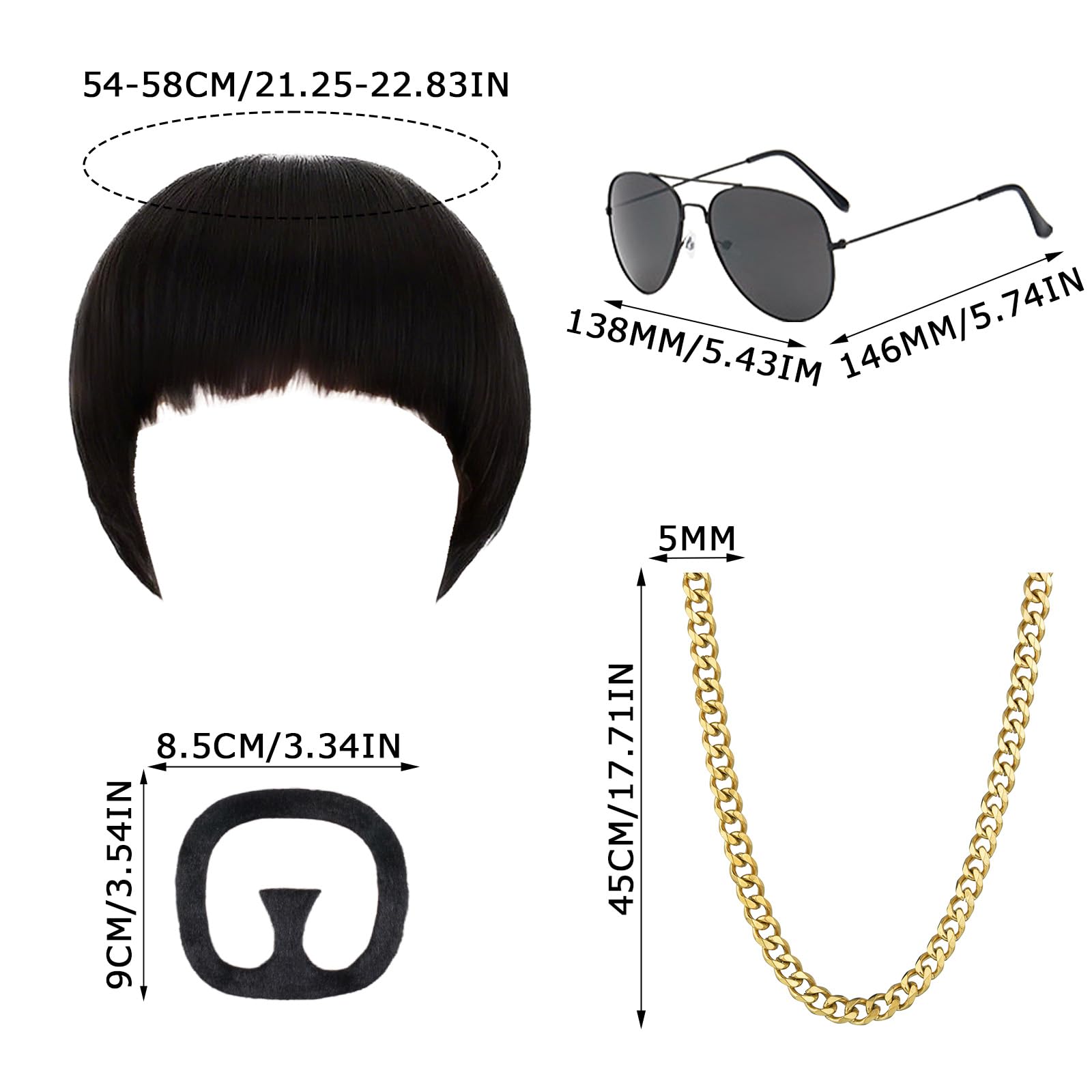 SSKHE 4 PCS Ibiza Final Boss Costume Accessory Set for Men Funny Festival Outfits with Bowl Cut Wig, Gold Chain - Image 2