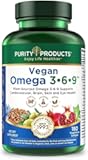 Purity Products Vegan Omega 3 6 9 Formula - “5 in 1” Essential Fatty Acid Complex - Scientifically Formulated Plant-Based Vegan Omega 3-6-9 Essential Fatty Acids (EFA) - 3 Month Supply - 180 Softgels