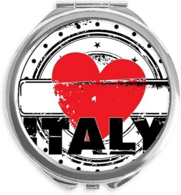 I Love Italy Word Love Heart Circle Shape Hand Compact Mirror Round Portable Pocket Glass