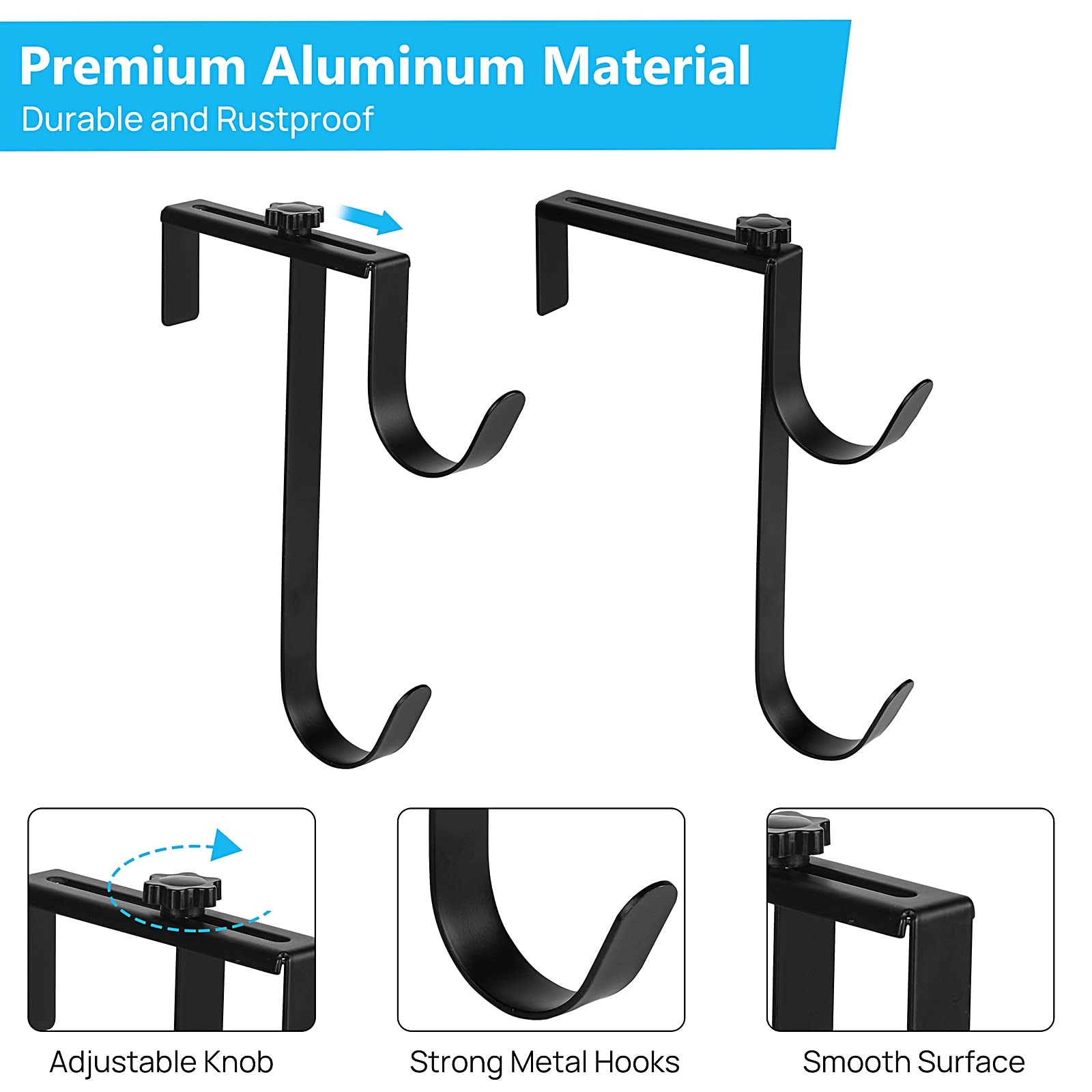 Verstellbare Pool-Stangenaufhänger, 4er-Set, Schwarz – Aus Aluminium, Für Zäune 1,8–11,2 Cm, Für Skimmer & Zubehör