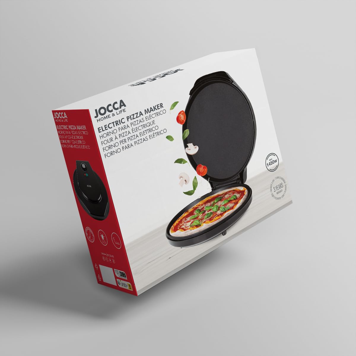JOCCA Horno Grill Eléctrico para Pizzas 30.5 cm, Pizzera Electrica, Apertura 90º, Placas Antiadherentes, Temperatura Regulable