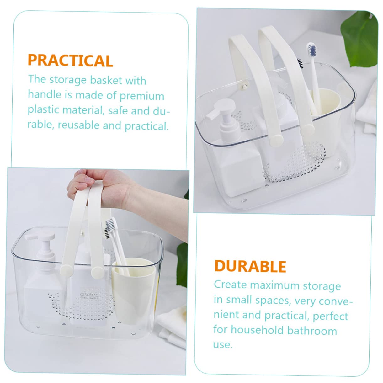 Luxshiny Cesta Gran Capacidad para Baño con Diseño de Drenaje de Plástico y Asas Ergonómicas Resistente y Reutilizable para Uso Diario en Ducha