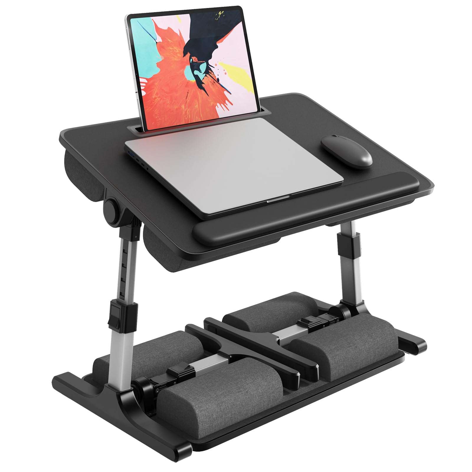 PUTORSEN Laptoptisch fürs Bett - Höhenverstellbar und Winkelverstellbar, 2-in-1 Laptopkissen Klappbar, Größere Laptop Tisch für Bett Sofa Couch Boden, 58 x 37cm Schwarz