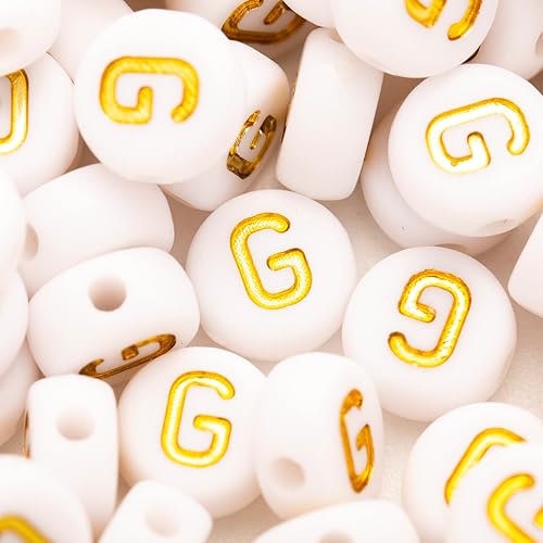Miniatura 3 de 200 cuentas acrílicas de letras del alfabeto, doradas, letra B, cuentas blancas para hacer joyas, pulseras, collares, llaveros, bricolaje de 0.157 x