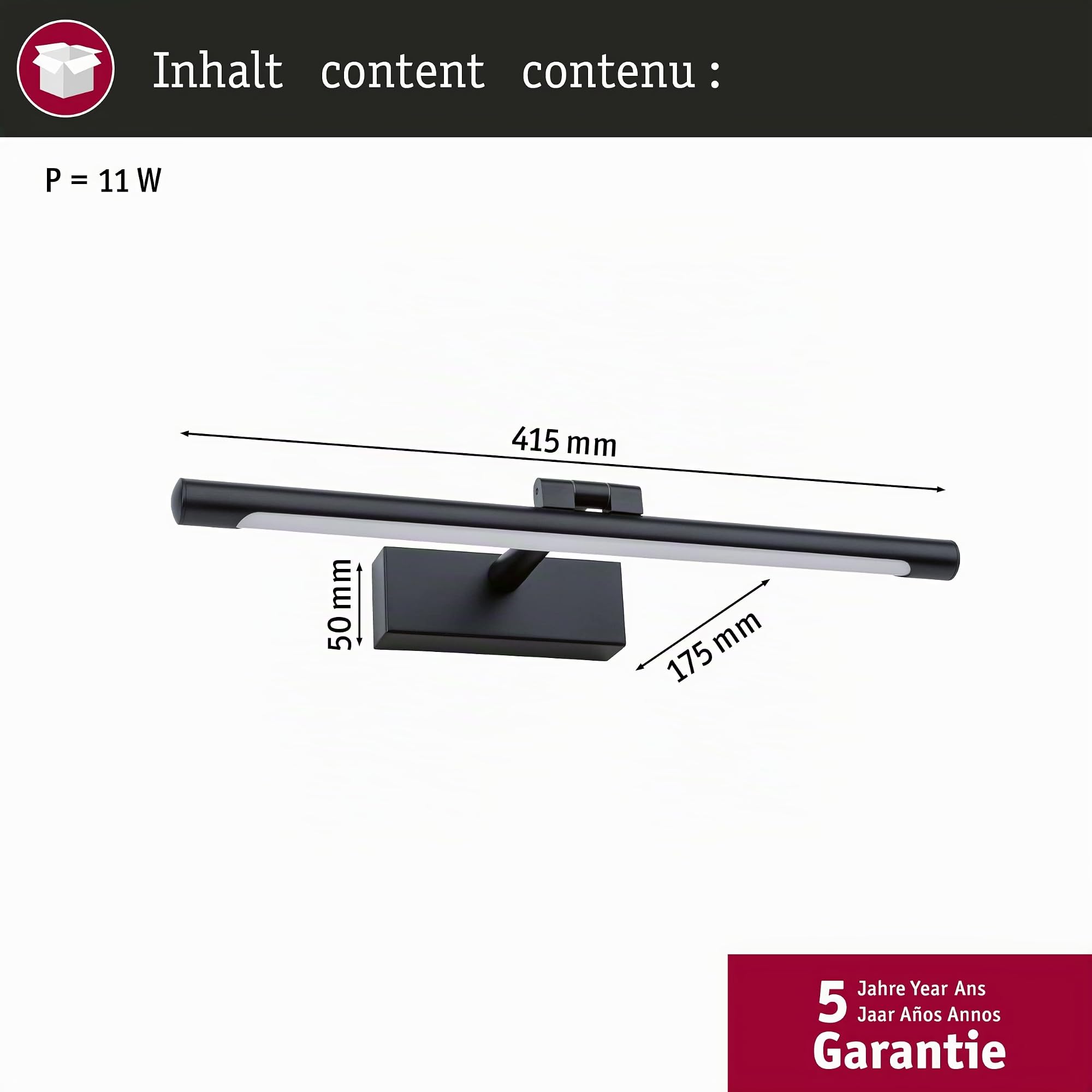 Paulmann 95564 LED Bilderleuchte Mingo 400mm incl. 1x9,5 W Warmweiß Schwarz Bildbeleuchtung Metall, Kunststoff Wandlampe 3000 K