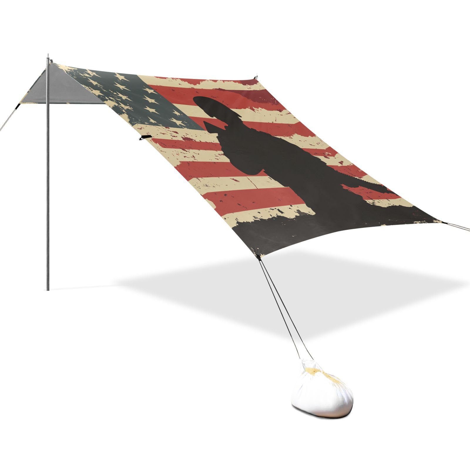 National Vietnam War Veterans Day Army Soldier with Gun Foldable Beach Tent UPF50+ Water-Resistant Portable Sunshade with Sturdy Poles, Sandbags and Shovel for Backyard and Camping