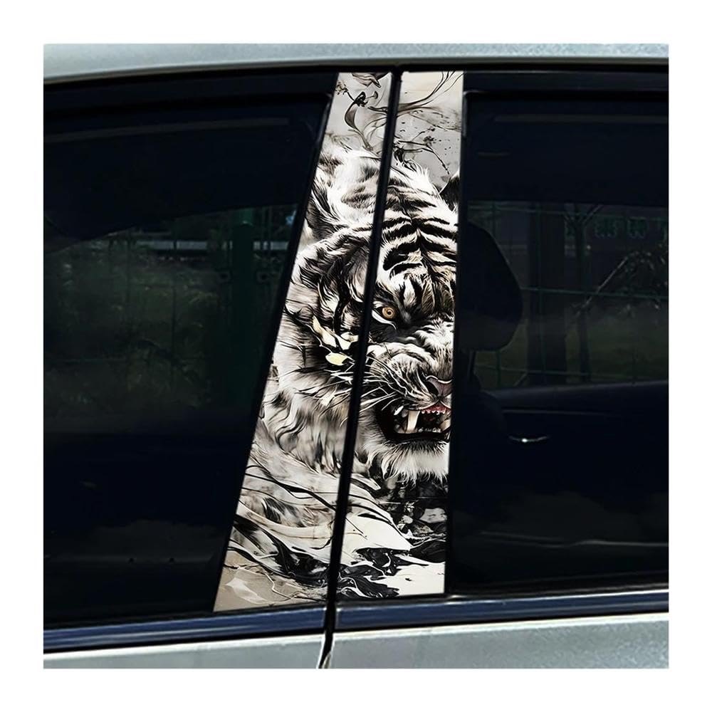 Body Parts 2pcs Car Center Pillar Sticker Graffiti Ferocious Gold Tiger Auto B Pillar Protective Film Decoration(F)