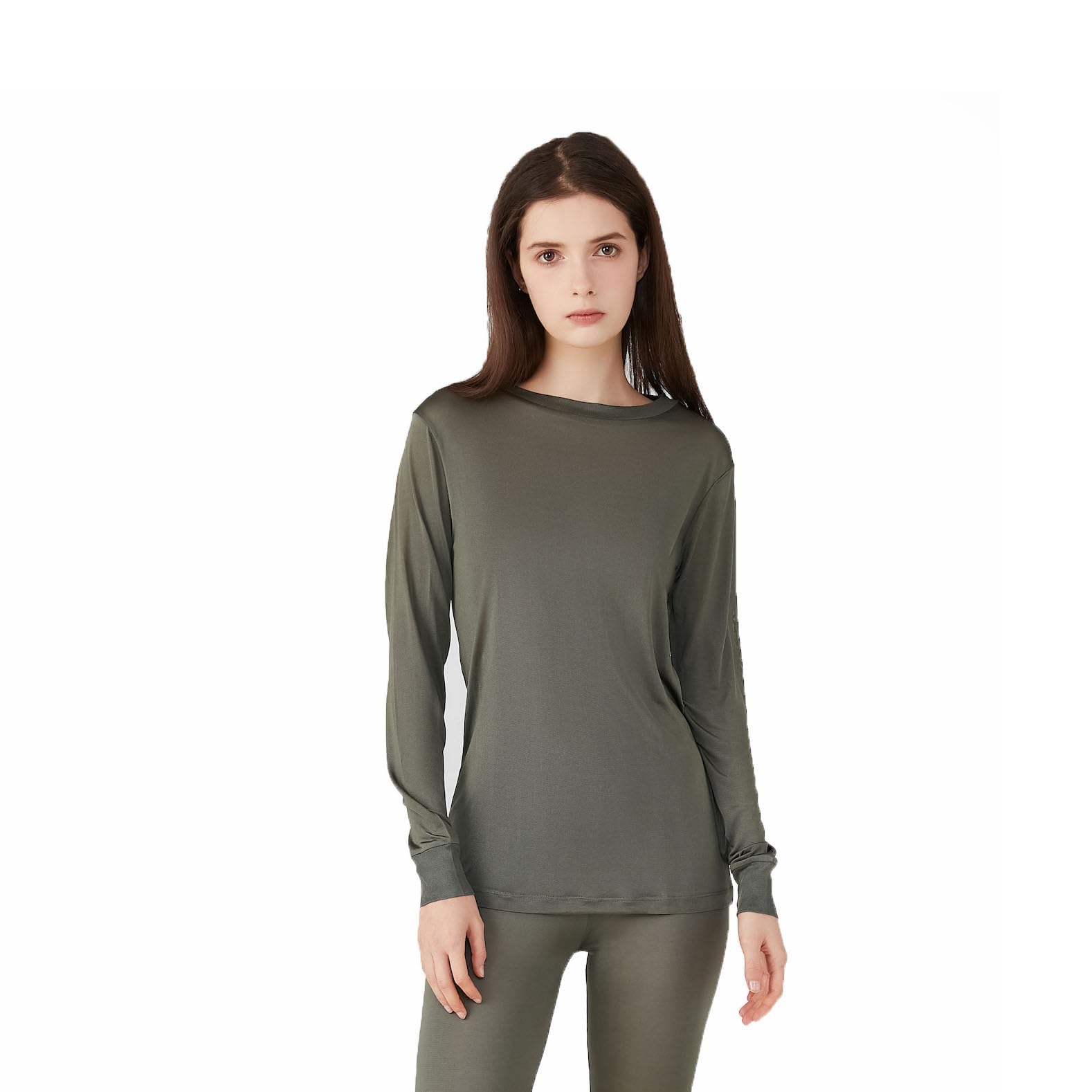 Jasmine Silk Women Pure Silk Round Neck Thermal Top Vest Khaki (UK, Alpha, S, Regular, Regular)