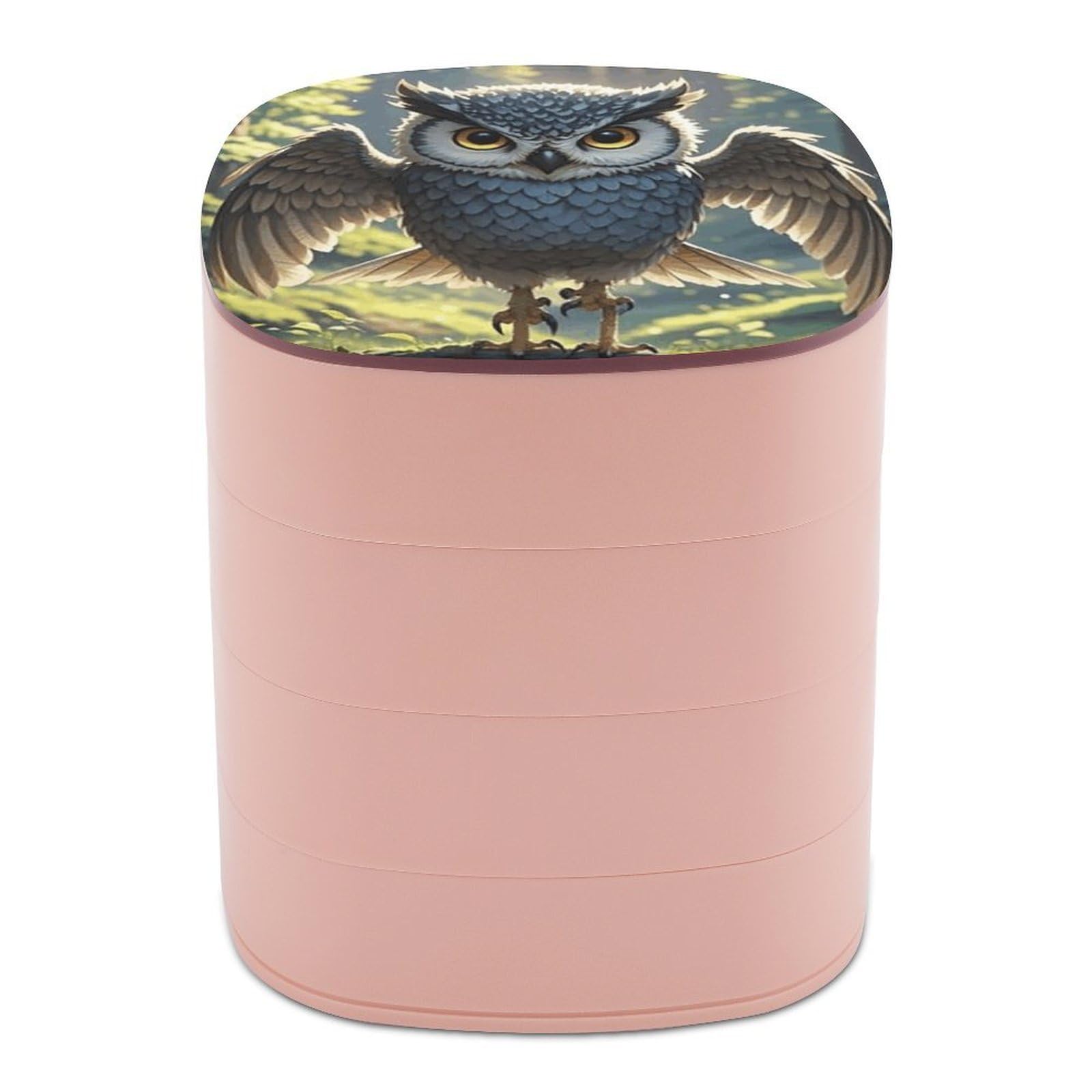 FekiLoot Anime Owl Jewelry Box 4-Layers Rotatable Jewelry Organizer Storage Box with Mirror Cute Travel Jewelry Case Portable Earring Holder Organizer for Ring Necklace Bracelet