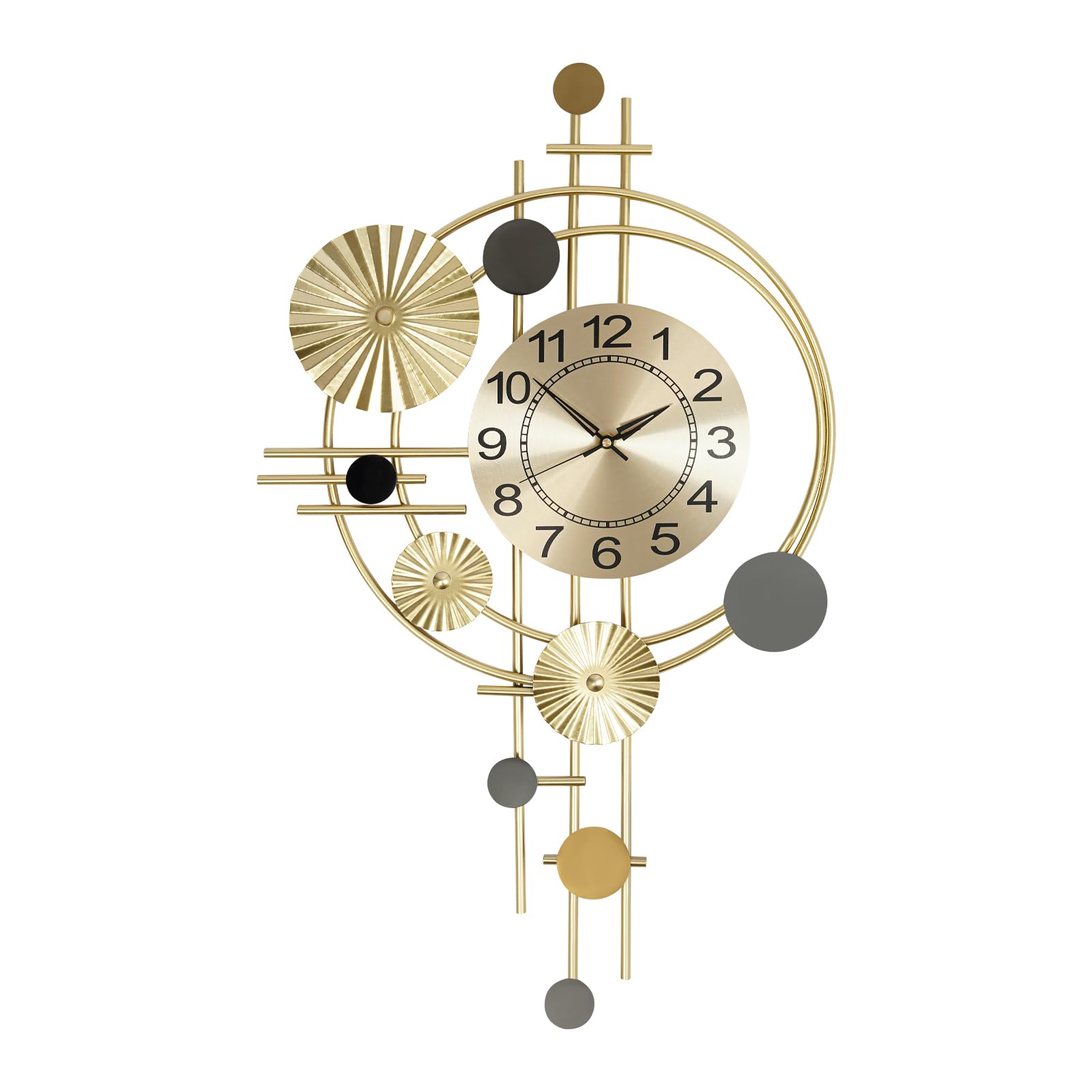 Reloj de pared grande moderno, 45 x 78 cm, creativo, relojes de pared decorativos, redondo, metal, silencioso, para salón, cocina, dormitorio, dorado