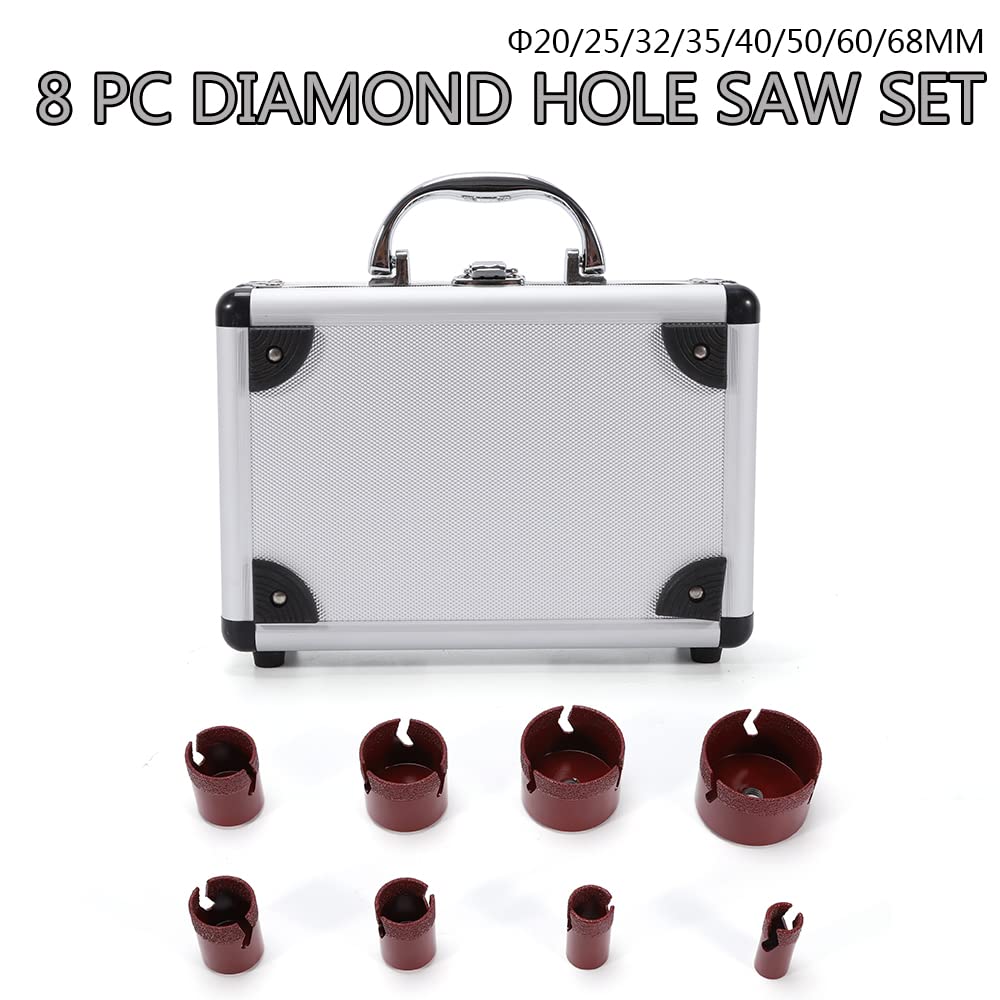 Juego de 8 brocas de diamante para azulejos con maletín de plástico, corona de diamante de diámetro (20/25/32/35/40/50/60/68 mm), juego de brocas de diamante para azulejos de granito y gres