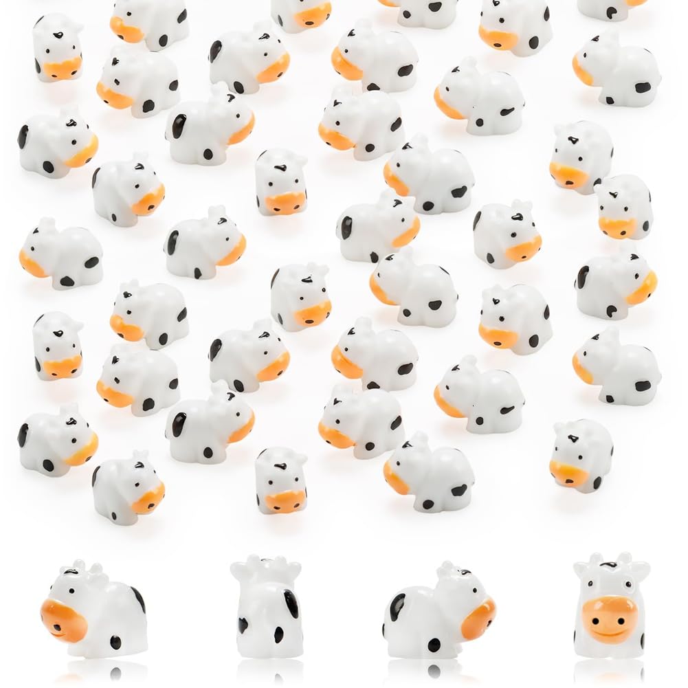 MOLERRI 100 Pcs Mini Cow Figurines Resin Cow Miniature Animals Figurines Fairy Garden Miniature Moss Landscape DIY Crafts Easy to Use