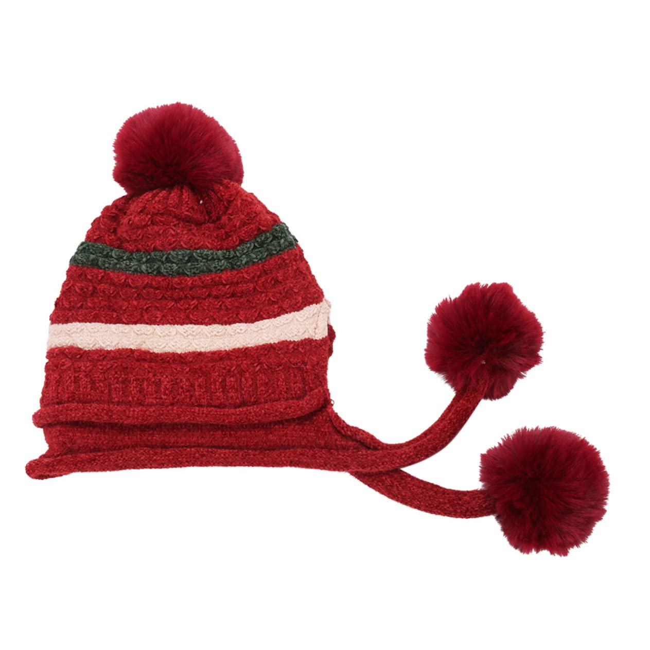 CALLARON 3pièces Bonnet Laine Tricoté Pour Femmes Avec Pompons Chapeau Hiver Doublé Et Confortable Pour Ski Et Activités Extérieures Rouge